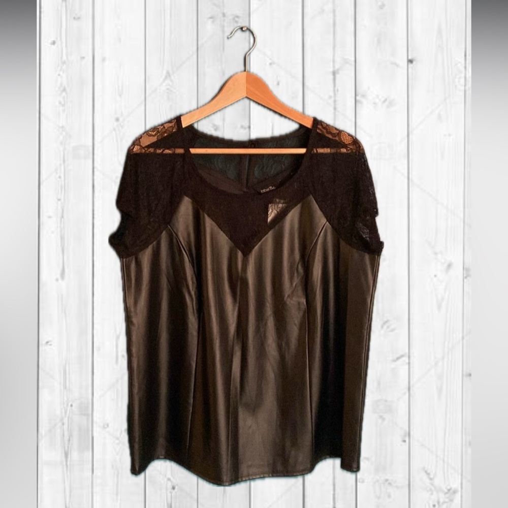 Label Be Faux Patent Leather Lace Blouse NWT